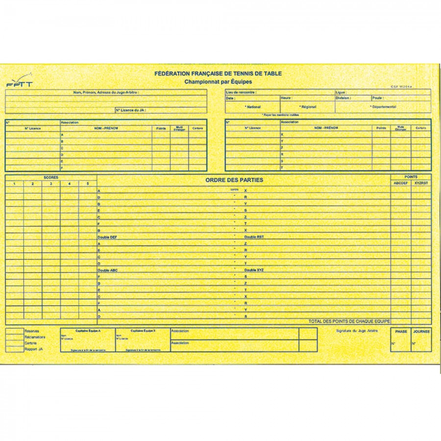 Feuilles de match 6 joueurs